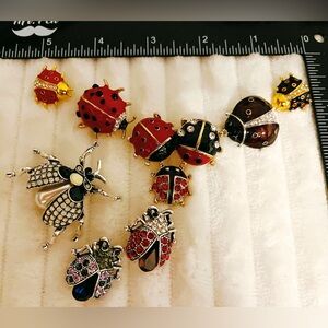 Ladybug Beetle Brooch Pin Lot Enamel Rhinestone Pearl Insect Bug Jewelry